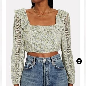 LoveShackFancy Dorabella White Garden Stream Crop Top